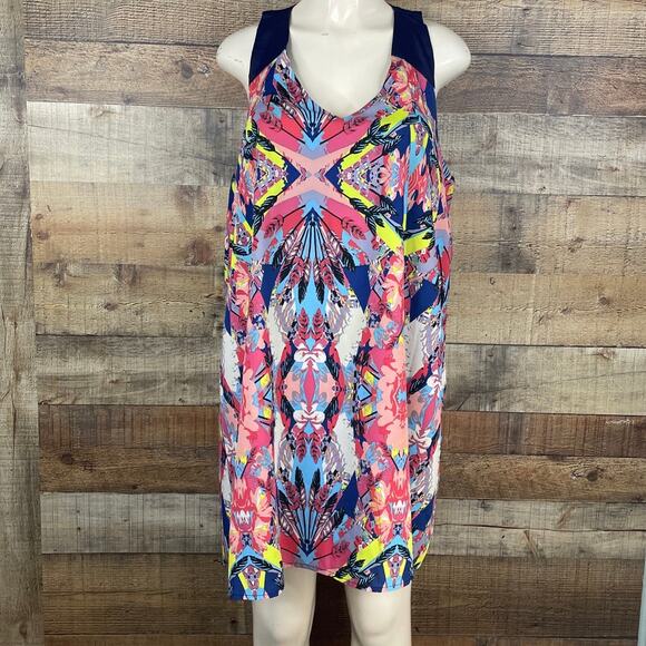 Adelyn Rae Open Back Halter Dress Multicolor Feather Print Size Large - Picture 2 of 8